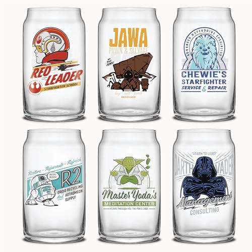 JOYJOLT STAR WARS COLECCION RETRO VINTAGE 169 OZ VASOS DE VIDRIO CON DARTH VADER R2D2 YODA - 1