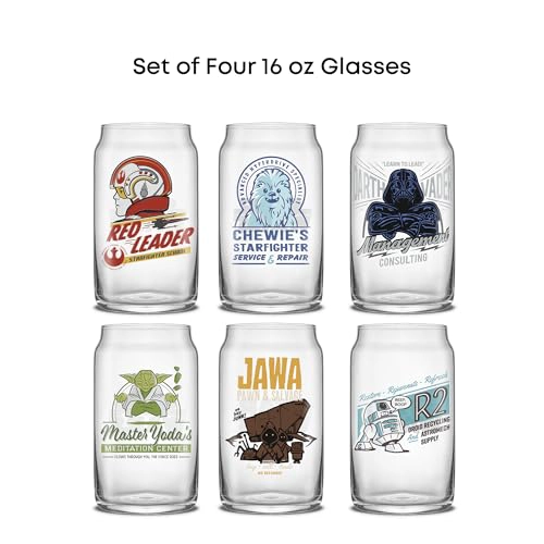 JOYJOLT STAR WARS COLECCION RETRO VINTAGE 169 OZ VASOS DE VIDRIO CON DARTH VADER R2D2 YODA - 4