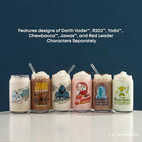 JOYJOLT STAR WARS COLECCION RETRO VINTAGE 169 OZ VASOS DE VIDRIO CON DARTH VADER R2D2 YODA - 6