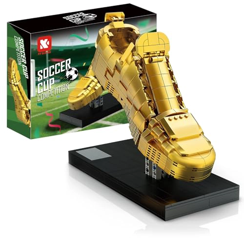 JUEGO DE BLOQUES DE CONSTRUCCION DE BOTAS DE FUTBOL DORADAS KIT DE MODELO DE LADRILLO DE TROFEO - 1