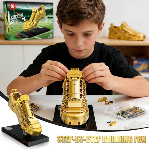 JUEGO DE BLOQUES DE CONSTRUCCION DE BOTAS DE FUTBOL DORADAS KIT DE MODELO DE LADRILLO DE TROFEO - 4