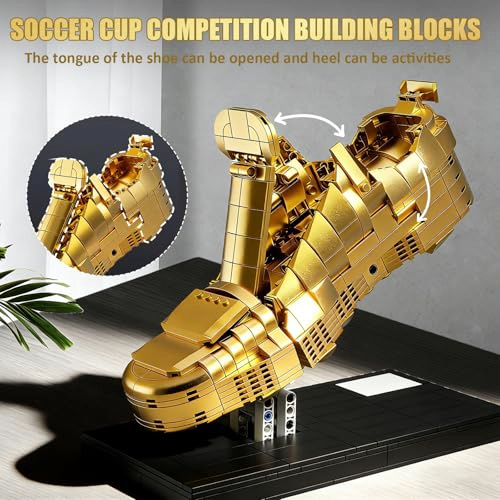 JUEGO DE BLOQUES DE CONSTRUCCION DE BOTAS DE FUTBOL DORADAS KIT DE MODELO DE LADRILLO DE TROFEO - 5