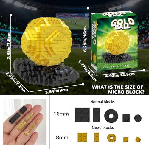 CONJUNTO DE BLOQUES DE CONSTRUCCION MICRO MINI DE BALON DE FUTBOL DORADO PARA ADULTOS ADORNOS - 2