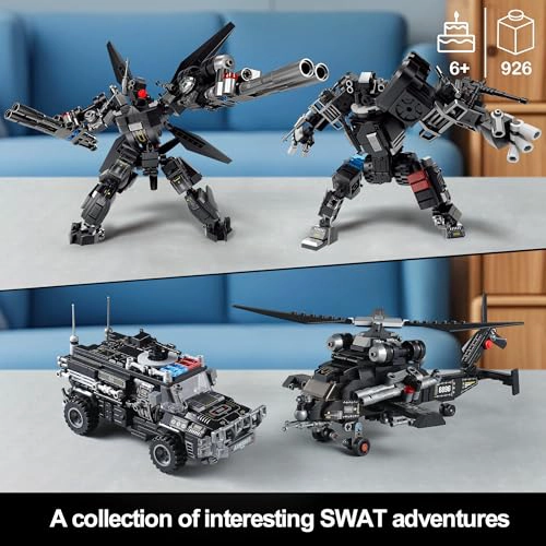 CONJUNTOS DE CONSTRUCCION DE MECHAS DE POLICIA SWAT COMPATIBLES CON LEGO CAMIONES Y HELICOPTEROS - 2