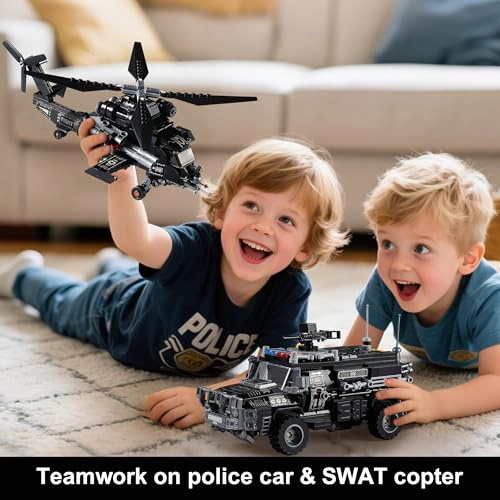 CONJUNTOS DE CONSTRUCCION DE MECHAS DE POLICIA SWAT COMPATIBLES CON LEGO CAMIONES Y HELICOPTEROS - 5