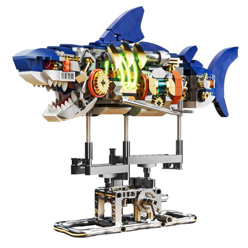 INSOON JUEGO DE CONSTRUCCION MECANICO DE TIBURON CON LUZ LED 687 PIEZAS DE ANIMALES OCEANICOS - 1