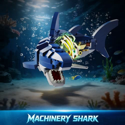 INSOON JUEGO DE CONSTRUCCION MECANICO DE TIBURON CON LUZ LED 687 PIEZAS DE ANIMALES OCEANICOS - 2