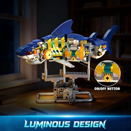 INSOON JUEGO DE CONSTRUCCION MECANICO DE TIBURON CON LUZ LED 687 PIEZAS DE ANIMALES OCEANICOS - 5