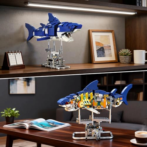 INSOON JUEGO DE CONSTRUCCION MECANICO DE TIBURON CON LUZ LED 687 PIEZAS DE ANIMALES OCEANICOS - 6