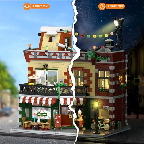 INSOON JUEGO DE CONSTRUCCION DE CASA DE CAFE  CON LUZ 1589 PIEZAS DE JUGUETE DE BLOQUES - 7