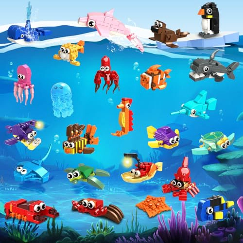 HOGOKIDS PAQUETE DE 24 RECUERDOS DE FIESTA PARA NIÑOS 629 PIEZAS DE MINI ANIMALES MARINOS BLOQUES - 2