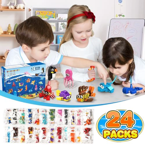 HOGOKIDS PAQUETE DE 24 RECUERDOS DE FIESTA PARA NIÑOS 629 PIEZAS DE MINI ANIMALES MARINOS BLOQUES - 3