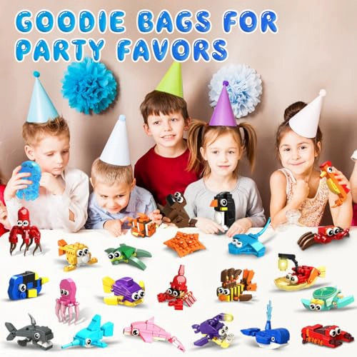 HOGOKIDS PAQUETE DE 24 RECUERDOS DE FIESTA PARA NIÑOS 629 PIEZAS DE MINI ANIMALES MARINOS BLOQUES - 4