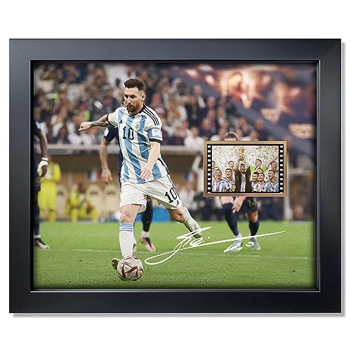 SUFENVERA FOTO FIRMADA DE LIONEL MESSI COPA MUNDIAL 2022 COLLAGE DE PELICULA POSTER ENMARCADO - 1