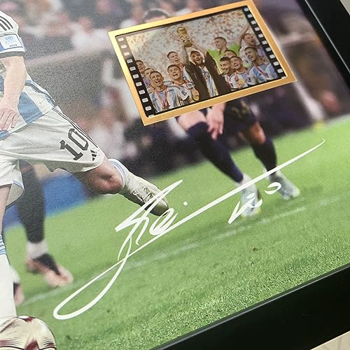 SUFENVERA FOTO FIRMADA DE LIONEL MESSI COPA MUNDIAL 2022 COLLAGE DE PELICULA POSTER ENMARCADO - 5