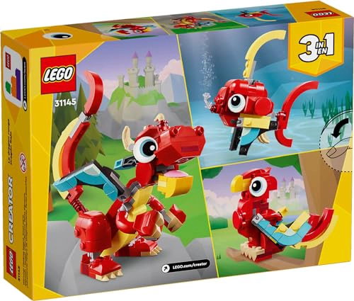 LEGO CREATOR 31145 JUGUETE DE DRAGON ROJO 3 EN 1 SE TRANSFORMA DE DRAGON A PEZ A FE NIX IDEA - 6