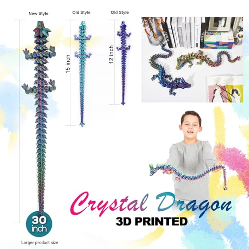 DRAGON GRANDE IMPRESO EN 3D DE 30 PULGADAS JUGUETE FIDGET FLEXIBLE DE DRAGON DE CRISTAL ARTICULADO - 2