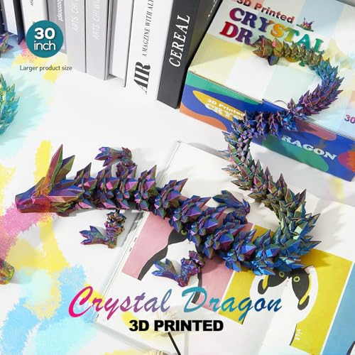 DRAGON GRANDE IMPRESO EN 3D DE 30 PULGADAS JUGUETE FIDGET FLEXIBLE DE DRAGON DE CRISTAL ARTICULADO - 3
