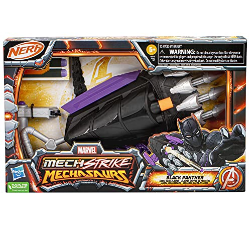 MARVEL MECH STRIKE MECHASAURS BLACK PANTHER SABRE CLAW BLASTER NERF BLASTER CON 3 DARDOS JUEGO - 2