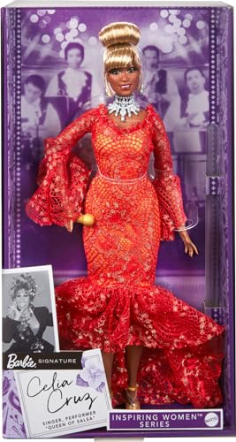 MUÑECA BARBIE MUJERES INSPIRADORAS CELIA CRUZ REINA DE LA SALSA EN VESTIDO DE ENCAJE ROJO - 1