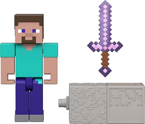 JUGUETES MATTEL MINECRAFT FIGURA DE ACCION DE STEVE CON ACCESORIO Y PIEZA DE CONSTRUCCION REDSTONE - 3