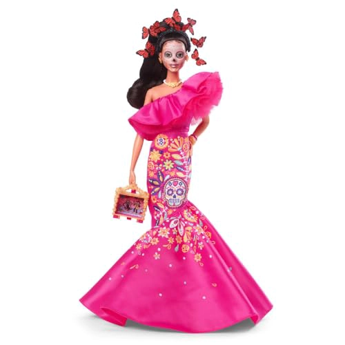 BARBIE MUÑECA DE MODA EXCLUSIVA 2023 DIA DE MUERTOS COLECCIONABLE CON VESTIDO ROSA CON VOLANTES - 1
