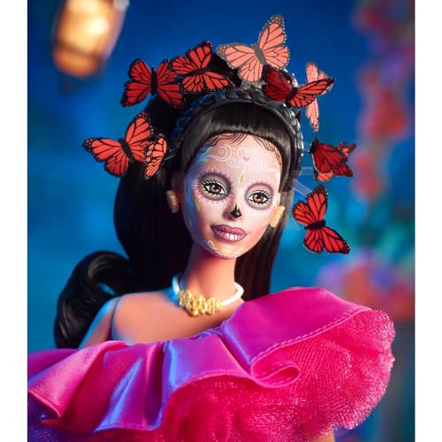 BARBIE MUÑECA DE MODA EXCLUSIVA 2023 DIA DE MUERTOS COLECCIONABLE CON VESTIDO ROSA CON VOLANTES - 5