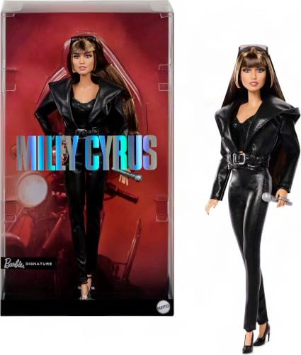 BARBIE SIGNATURE DOLL MILEY CYRUS POSABLE COLLECTIBLE IN FAUX LEATHER OUTFIT WITH HOOD AND HEELS - 1