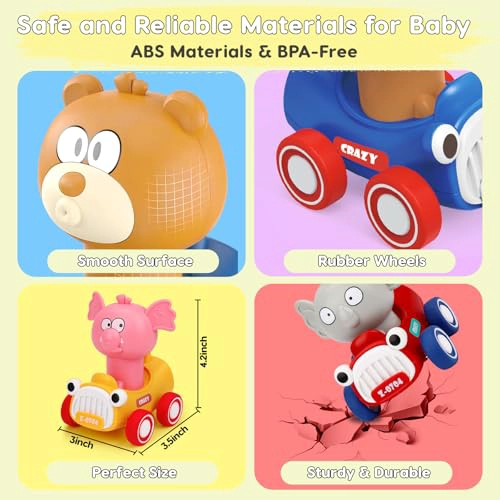 AUGTOY AUTOS DE JUGUETE DE PRESIONAR Y AVANZAR PARA NIÑOS PEQUEÑOS 13 EMPUJAR Y AVANZAR CARRERAS - 4