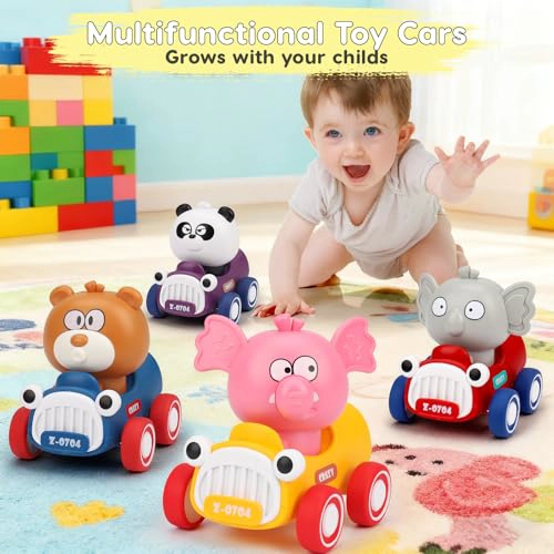AUGTOY AUTOS DE JUGUETE DE PRESIONAR Y AVANZAR PARA NIÑOS PEQUEÑOS 13 EMPUJAR Y AVANZAR CARRERAS - 5