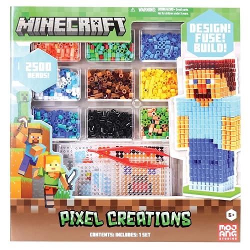 MINECRAFT PIXEL CREATIONS KIT DE CUENTAS DE 2500 CUENTAS CON TABLEROS DE CLAVIJAS Y PLANTILLAS - 1