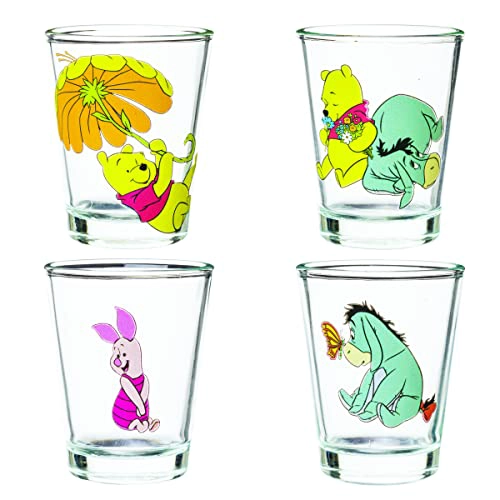 SILVER BUFFALO DISNEY WINNIE THE POOH RETRO GROOVY CON EEYORE Y PIGLET JUEGO DE 4 MINI VASOS - 1