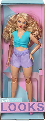 BARBIE MUÑECA DE MODA CON CABELLO RUBIO RIZADO VESTIDO CON TOP CORTO FRUNCIDO Y PANTALONES CORTOS - 6