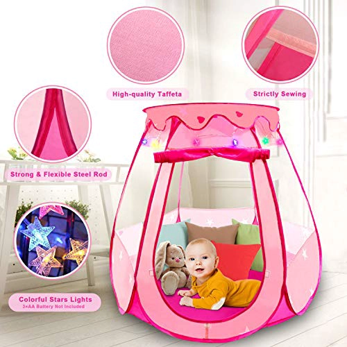 TIENDA DE CAMPAÑA DESPLEGABLE DE PRINCESA CON LUCES DE ESTRELLAS COLORIDAS PARA REGALO - 3
