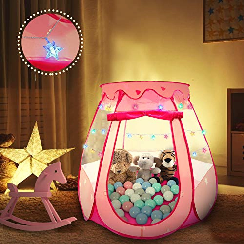 TIENDA DE CAMPAÑA DESPLEGABLE DE PRINCESA CON LUCES DE ESTRELLAS COLORIDAS PARA REGALO - 4