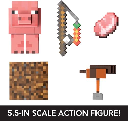 MATTEL MINECRAFT DIAMOND LEVEL PIG FIGURA DE ACCION CON 4 ACCESORIOS JUEGO COLECCIONABLE EN ESCALA - 3
