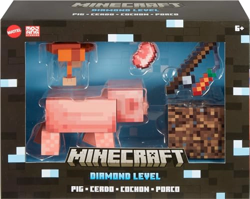 MATTEL MINECRAFT DIAMOND LEVEL PIG FIGURA DE ACCION CON 4 ACCESORIOS JUEGO COLECCIONABLE EN ESCALA - 6
