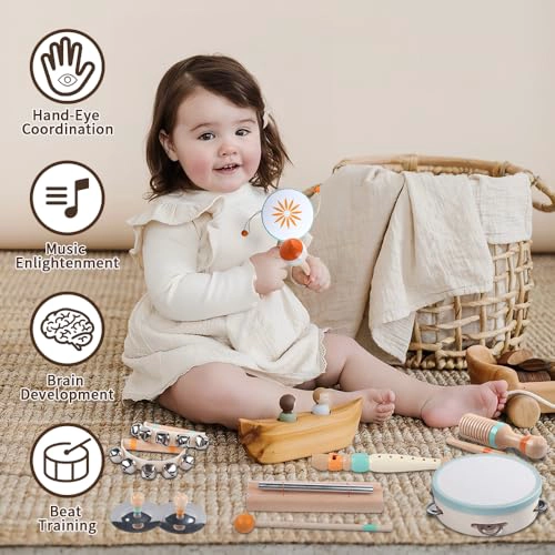 INSTRUMENTOS MUSICALES PARA NIÑOS PEQUEÑOS JUGUETES MUSICALES DE MADERA MONTESSORI PARA BEBE S DE 13 - 3