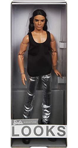 BARBIE SIGNATURE LOOKS MUÑECA KEN PELO LARGO MORENO MUÑECA DE MODA TOTALMENTE POSABLE CON CAMISETA - 6