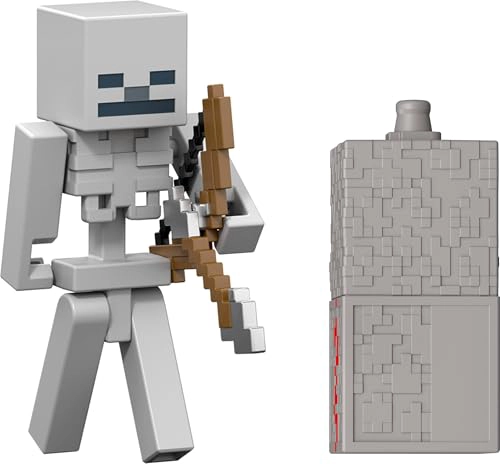 MATTEL MINECRAFT TOYS FIGURA DE ACCION DE ESQUELETO CON ACCESORIO Y PIEZA DE CONSTRUCCION REDSTONE - 1
