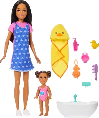 BARBIE SKIPPER BABYSITTERS INC SET DE JUEGO CON MUÑECA MORENA MUÑECA INFANTIL MORENA BAÑERA Y 6 - 1