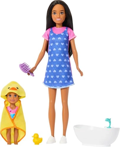 BARBIE SKIPPER BABYSITTERS INC SET DE JUEGO CON MUÑECA MORENA MUÑECA INFANTIL MORENA BAÑERA Y 6 - 5