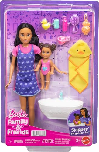 BARBIE SKIPPER BABYSITTERS INC SET DE JUEGO CON MUÑECA MORENA MUÑECA INFANTIL MORENA BAÑERA Y 6 - 6