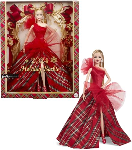 MUÑECA BARBIE SIGNATURE MUÑECA DE MODA FESTIVA DE CABELLO RUBIO 2024 CON VESTIDO Y FALDA A CUADROS - 1