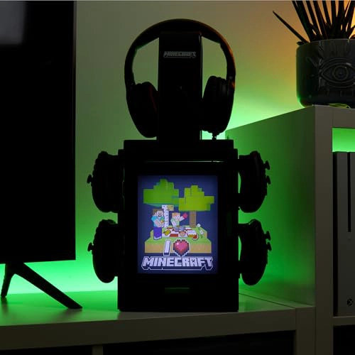 NUMSKULL OFFICIAL MINECRAFT LED LIGHT GAMING LOCKER CONTROLLER HOLDER HEADSET STAND FOR PS4PS5 XBOX - 2