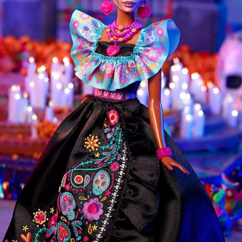MUÑECA BARBIE SIGNATURE COLECCION DE 2024 DIA DE MUERTOS EN VESTIDO NEGRO CON PARTE SUPERIOR - 5