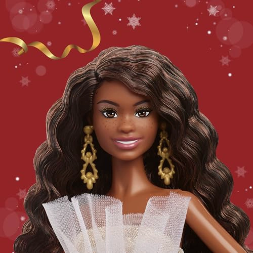 BARBIE MUÑECA DE MODA FESTIVA 2025 CON CABELLO NEGRO CON VESTIDO PLATEADO Y DORADO COLECCIONABLE - 2