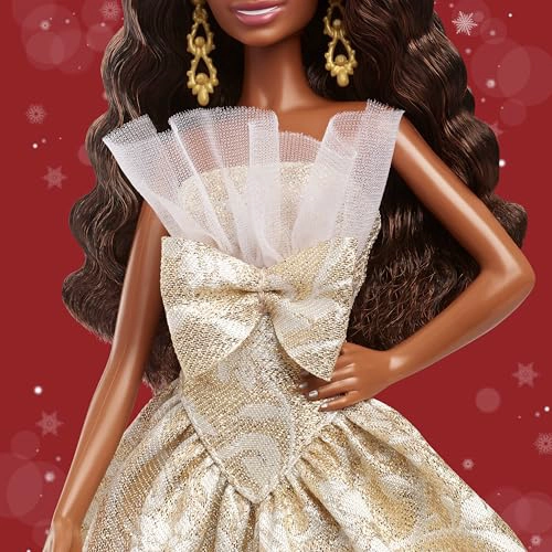 BARBIE MUÑECA DE MODA FESTIVA 2025 CON CABELLO NEGRO CON VESTIDO PLATEADO Y DORADO COLECCIONABLE - 3
