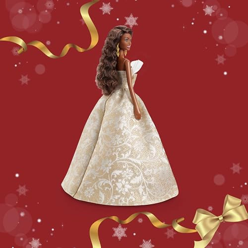 BARBIE MUÑECA DE MODA FESTIVA 2025 CON CABELLO NEGRO CON VESTIDO PLATEADO Y DORADO COLECCIONABLE - 5