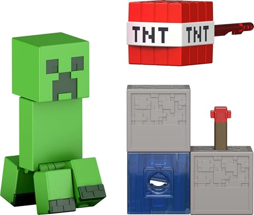 MATTEL MINECRAFT TOYS FIGURA DE ACCION DE CREEPER CON ACCESORIO Y PIEZA DE CONSTRUCCION REDSTONE - 1